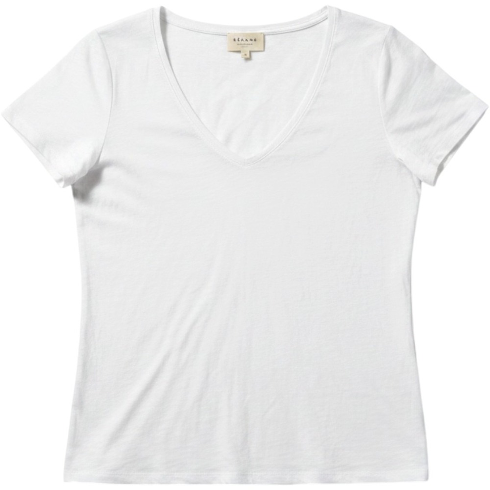 Sezane V-Neck T-Shirt S White Organic Cotton Slub Knit Short Sleeve Parisian